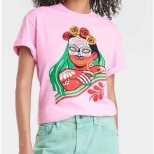 NWT Dia Pacheco x Golden Hour‎ UO Women Shirt Pink Short Sleeve Cotton Spanish